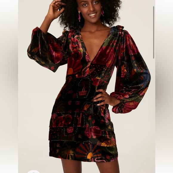 FARM Rio Crazy Mix Velvet Mini Dress XS - Picture 2 of 5